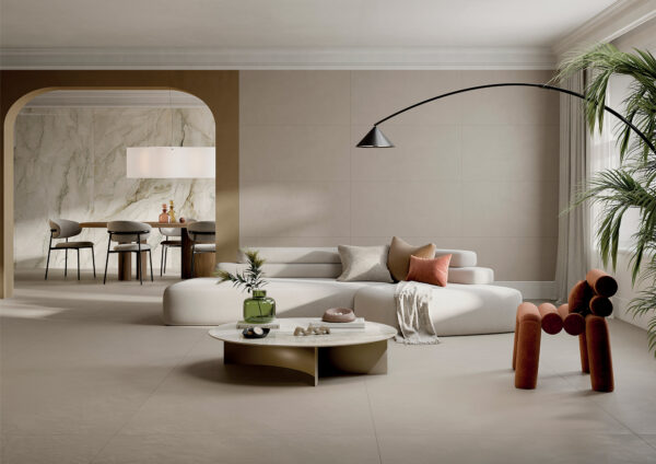 Carrelage effet résine, Superficie Pura chez Piastrella - salon et salle à manger, coloris Taupe