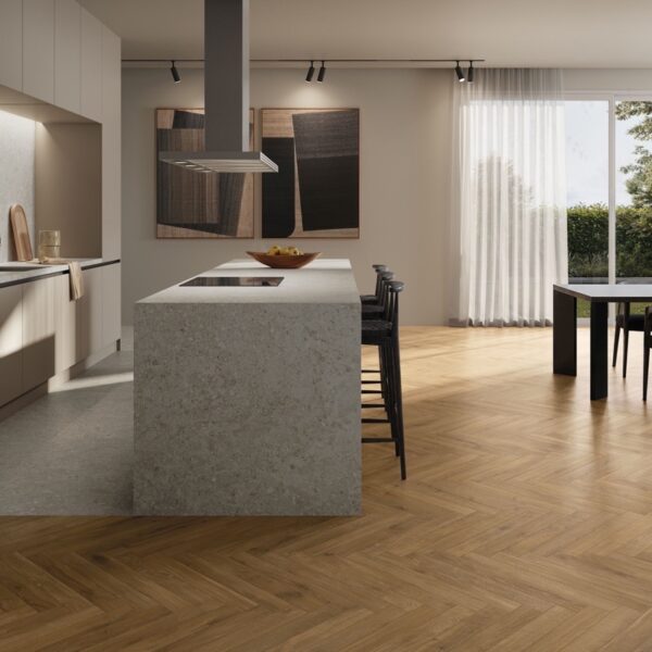 Carrelage effet bois, Legno Divino chez Piastrella - cuisine posée en chevron