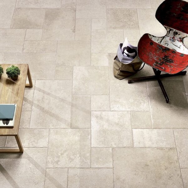 Carrelage effet pierre, Pierre ligérienne chez Piastrella - salon vue de dessus