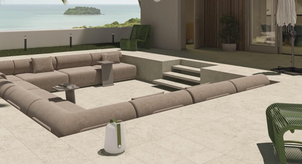 Carrelage extérieur effet pierre sur une terrasse, chez Piastrella