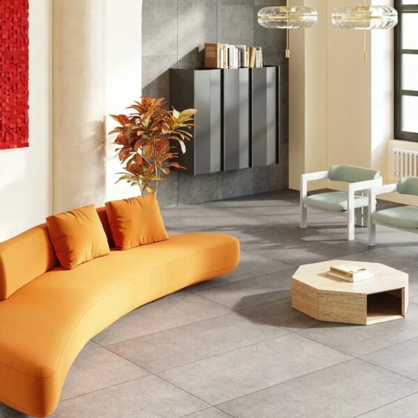 Carrelage Bardelli Clayborn chez Piastrella - salon niche voûtée coloris Cemento