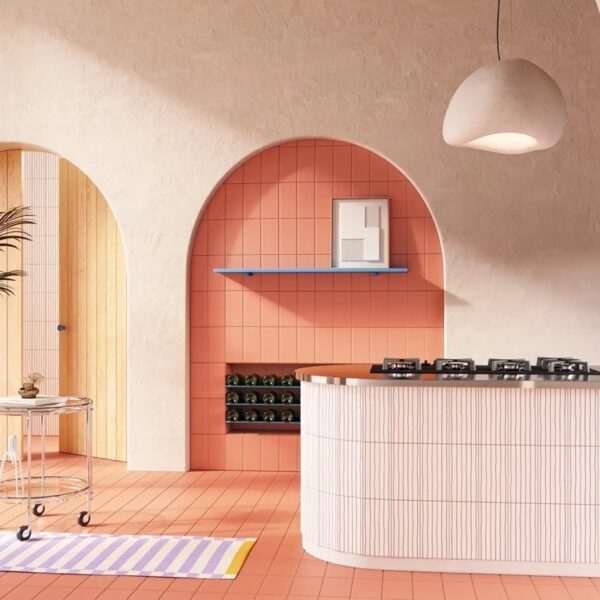 Carrelage Bardelli Fili chez Piastrella - cuisine sous arches coloris Rosso