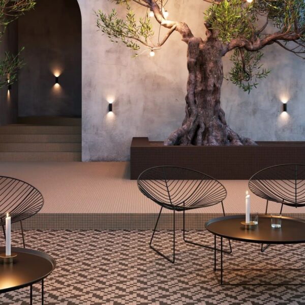 Carrelage Bardelli Lapis chez Piastrella - restaurant extérieur sol damier