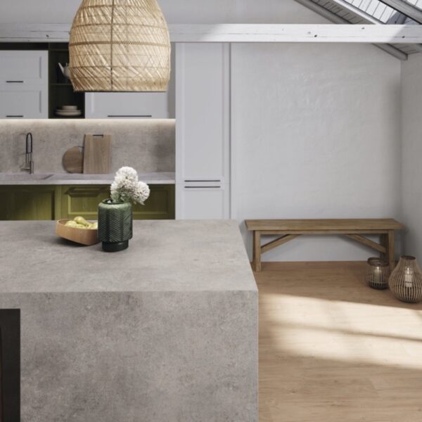 Carrelage effet béton, Concrete Greyline chez Piastrella - îlot de cuisine