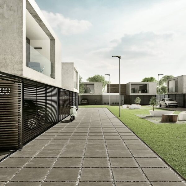 Carrelage effet béton, Mineral Base chez Piastrella - terrasse de résidence coloris Grey