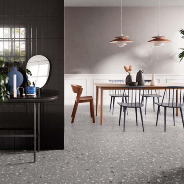 Carrelage effet béton terrazzo, Urban Crafted chez Piastrella - salle à manger, coloris Grey