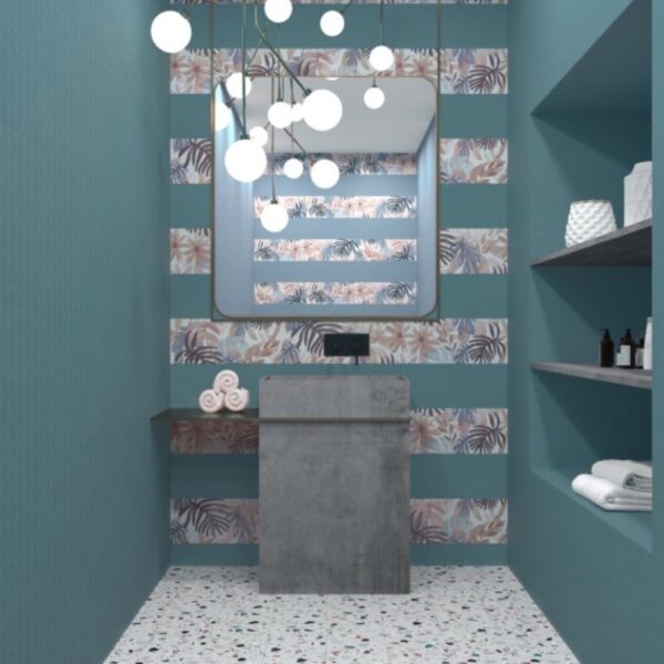 Carrelage effet carreau de ciment, Canvas Edition chez Piastrella - salle de bain coloris Bleu et décor floral