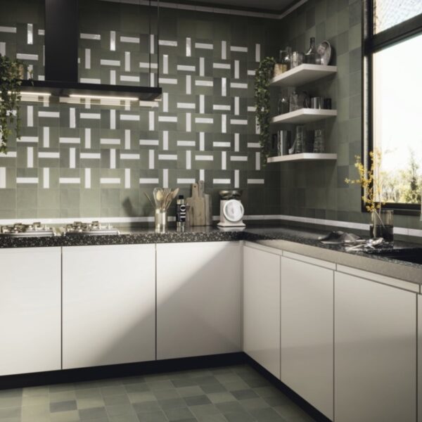Carrelage effet carreau de ciment, Contemporary Living chez Piastrella - cuisine coloris Forest, motif vannerie
