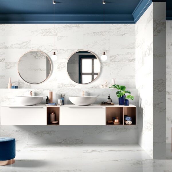 Carrelage effet marbre, Marmi Autentici chez Piastrella - salle de bain coloris Arabescato