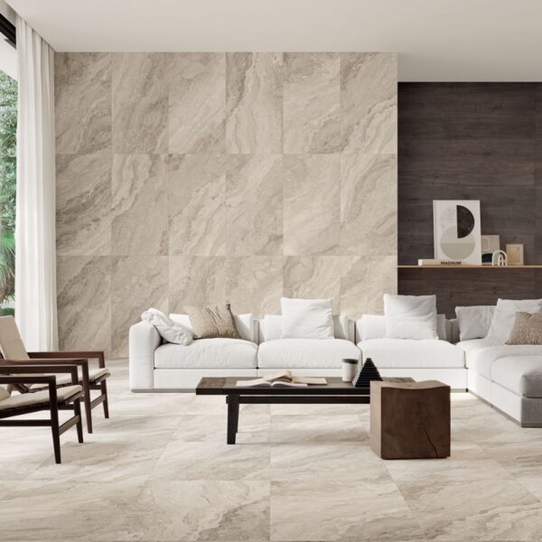 Carrelage effet marbre, Marmo Arcano chez Piastrella - salon coloris Beige
