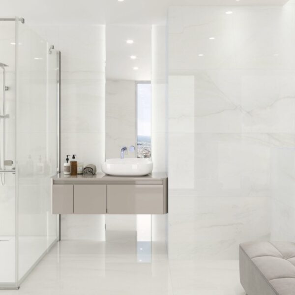 Carrelage effet marbre, Monte Cervino chez Piastrella - salle de bain vue panoramique