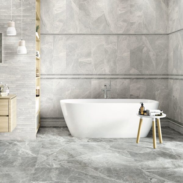 Carrelage effet marbre, Perle Argentée chez Piastrella - salle de bain double vasque