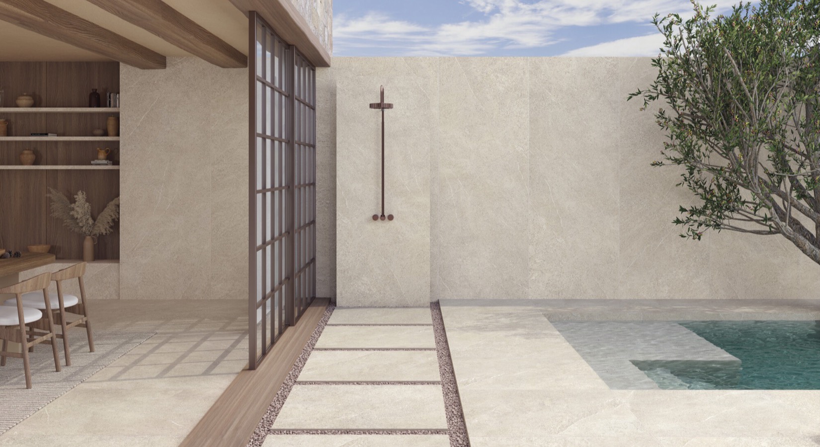 Museum : la céramique décorative espagnole s'installe chez Piastrella 5 Carrelage effet marbre, Piemonte chez Piastrella - terrasse et piscine, coloris Sand