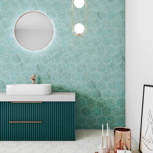 Carrelage effet marbre, Rock Star chez Piastrella - salle de bain coloris Green Marble