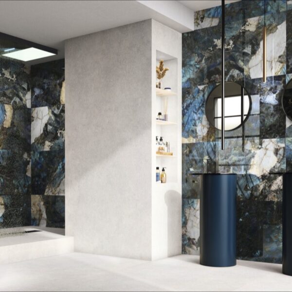 Carrelage effet marbre, Rotta Imperiale chez Piastrella - douche bleu et or coloris Marbre