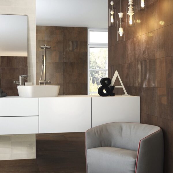 Carrelage effet métal, Bronze Horizon chez Piastrella - salle de bain coloris Brown