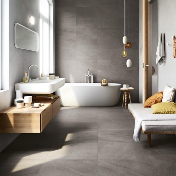 Carrelage effet pierre naturelle, Limestone chez Piastrella - salle de bain coloris Slate