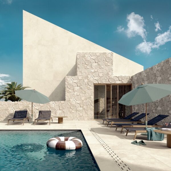 Carrelage effet pierre, Solaris chez Piastrella - piscine extérieure, coloris Ostuni