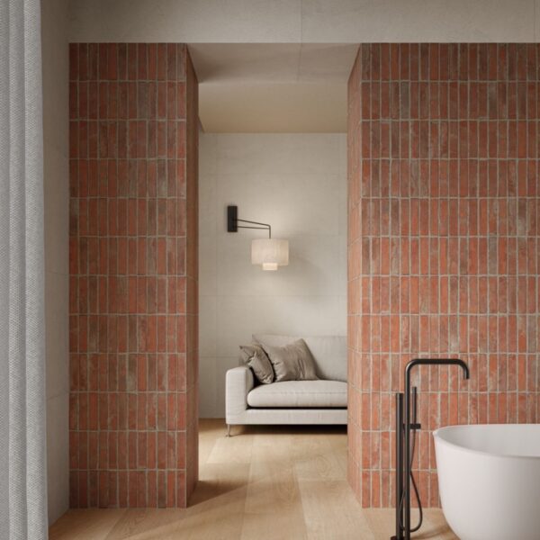 Carrelage terre cuite, Pixel Materico chez Piastrella - salle de bain, coloris Cotto