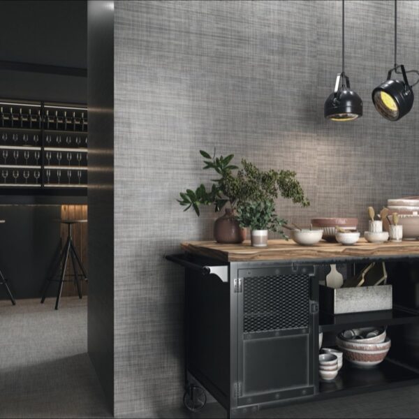 Carrelage effet textile, Habitat Collection chez Piastrella - comptoir mobile industriel coloris Grey