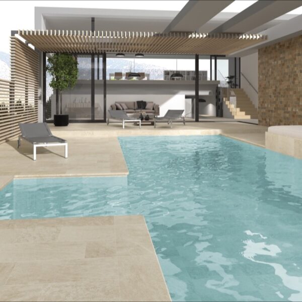 Carrelage effet travertin, Oxford Heritage chez Piastrella - terrasse et plage de piscine