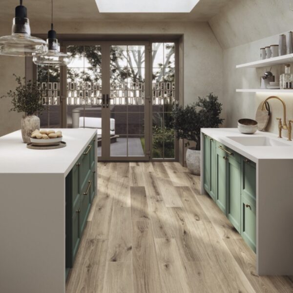 Carrelage uni, Bianco Essenza chez Piastrella - îlot de cuisine coloris Blanc