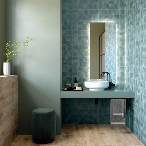 Carrelage effet zellige, Zelij Mate chez Piastrella - salle de bain coloris Smoke Green