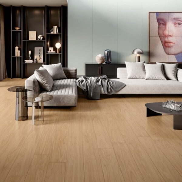 Carrelage imitation parquet, Oak Platform chez Piastrella - salon coloris Beige