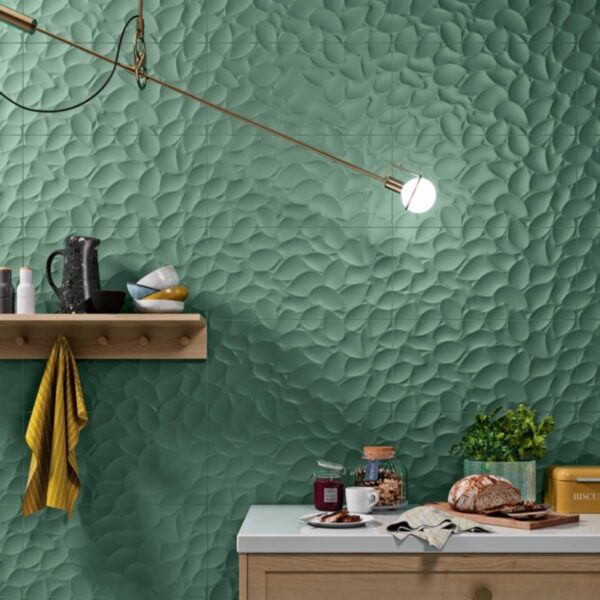 Carrelage mural mat, Softmat chez Piastrella - crédence cuisine relief feuille coloris Green