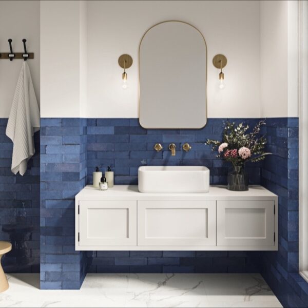 Carrelage muretto, Architect Wall chez Piastrella - vasque suspendue miroir arche coloris Oceanum