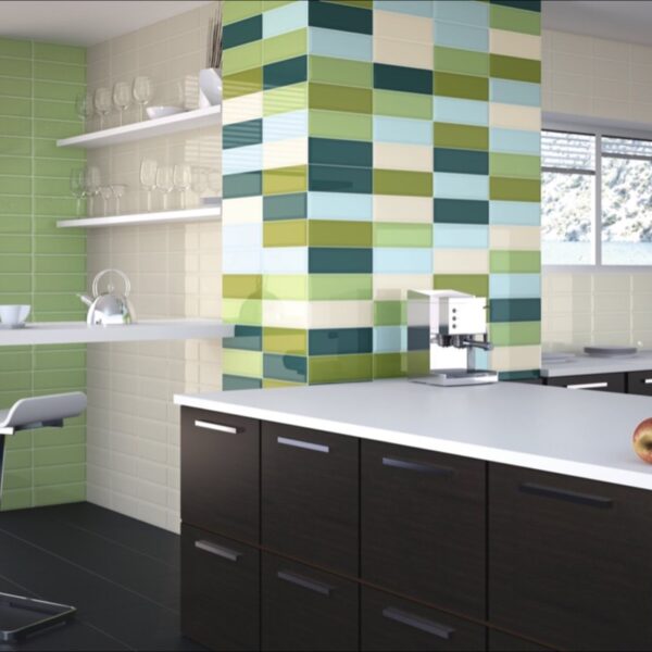 Carrelage relief biseauté, Loft Edition chez Piastrella - cuisine mix multicolore vert et crème