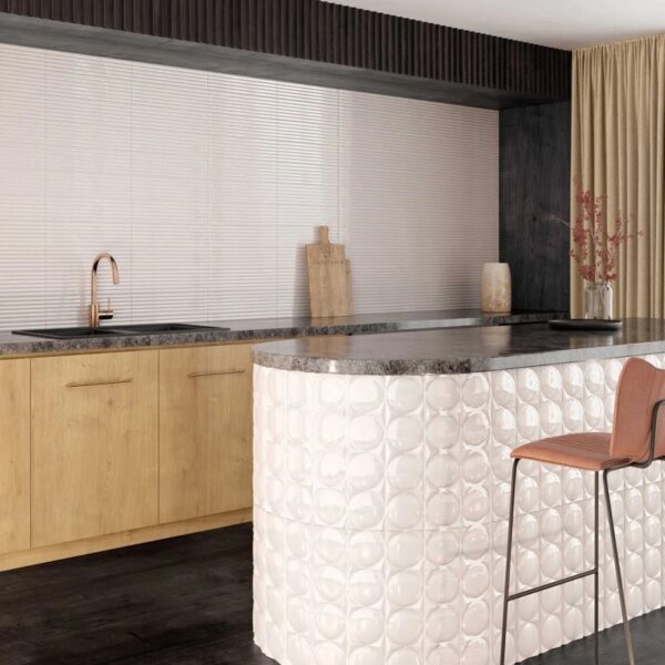 Carrelage relief, Waves chez Piastrella - comptoir de bar courbe motif Circle coloris White